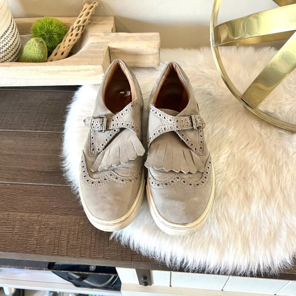 Frye Gemma Gray Kiltie Buckle Slip on Platform Sneaker Wingtip - Picture 3 of 10